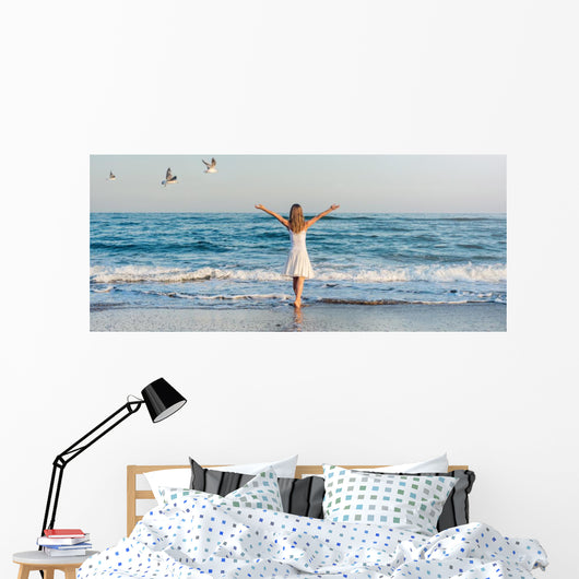 Girl Standing Beach Wall Decal