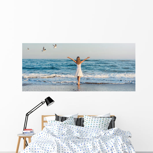 Girl Standing Beach Wall Decal