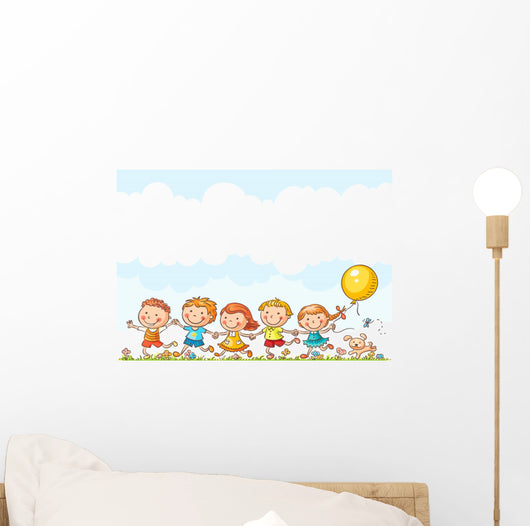 Happy Kids Running Outdoors Wall Decal