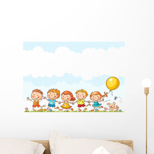 Happy Kids Running Outdoors Wall Decal
