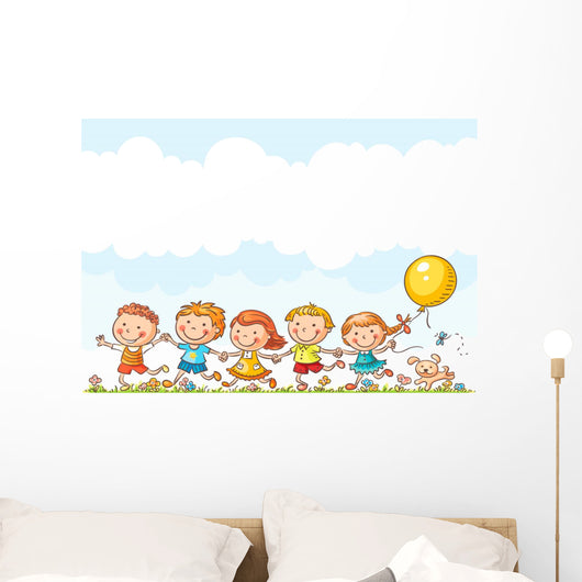Happy Kids Running Outdoors Wall Decal