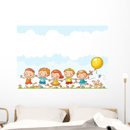 Happy Kids Running Outdoors Wall Decal