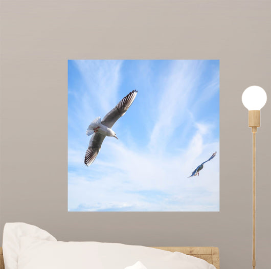 Two Seagulls Fly Blue Wall Decal