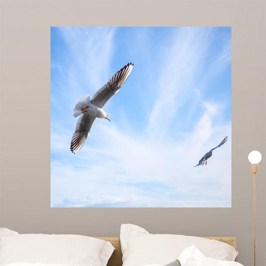 Two Seagulls Fly Blue Wall Decal