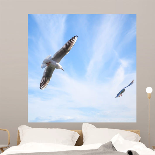 Two Seagulls Fly Blue Wall Decal