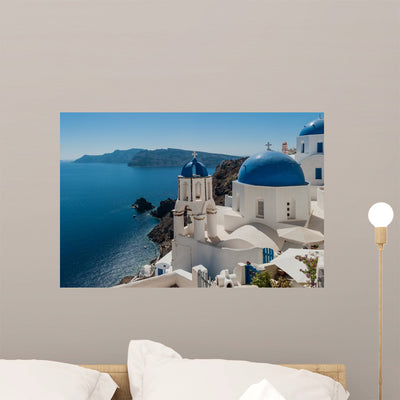 Panorama Santorini Wall Decal shown on a wall