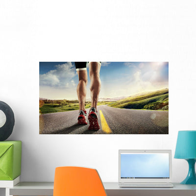 Sports Background Runner Feet Wall Decal shown on a wall