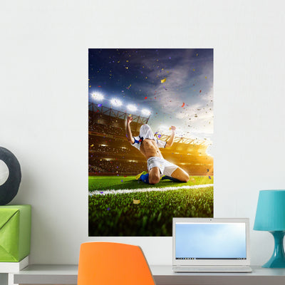 Soccer Player Action Panorama Wall Decal shown on a wall