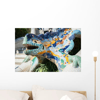 Dragon Salamandra Gaudi Mosaic Wall Decal shown on a wall