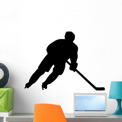 Hockey Player Wall Decal shown on a wall