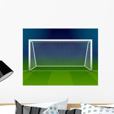 Soccer Goalpost with Net Wall Decal shown on a wall