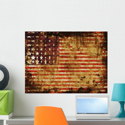 American Flag Grunge Wall Decal shown on a wall