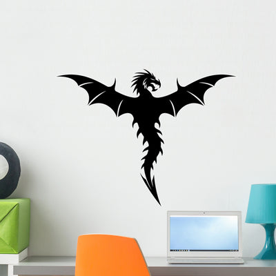 Black Wyvern Dragon Wall Decal shown on a wall
