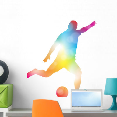 Abstract Soccer Player Scoring Wall Decal shown on a wall