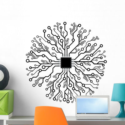 Vector Circuit Board Abstract Wall Decal shown on a wall