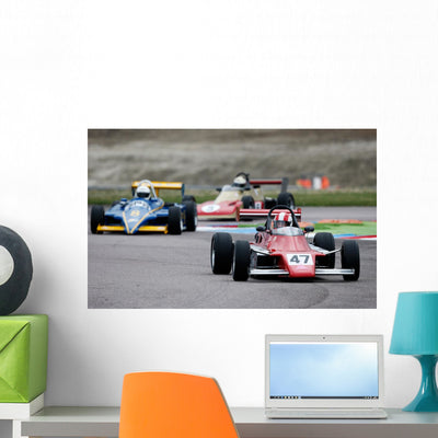 Classic Racing Cars Wall Decal shown on a wall