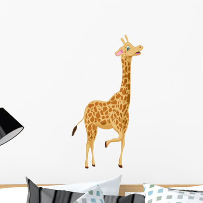 Cute Giraffe Cartoon Wall Decal shown on a wall