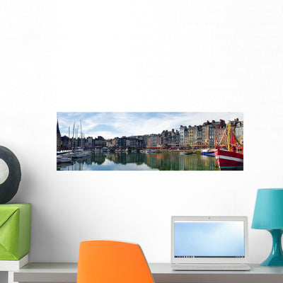 French Honfleur Port-town Wall Decal Panoramic Wall Decal shown on a wall