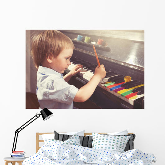 Young Boy Painting Piano Wall Decal