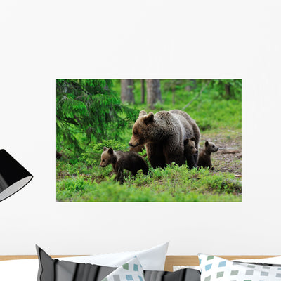 Brown Bear with Cubs Wall Decal shown on a wall