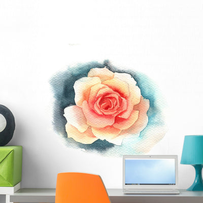 Watercolor Rose Wall Decal shown on a wall