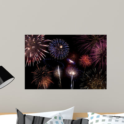 Fireworks Celebration Wall Decal shown on a wall