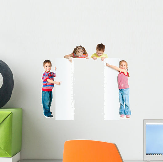 Kids with White Banner Wall Decal