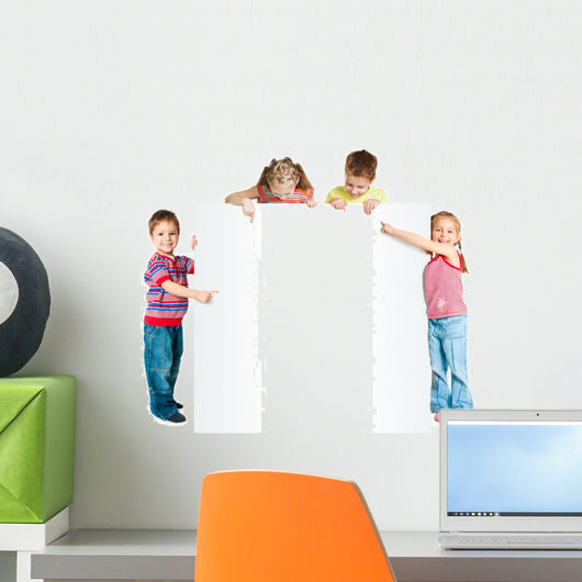 Kids with White Banner Wall Decal