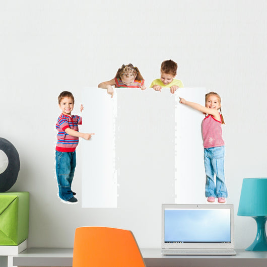 Kids with White Banner Wall Decal