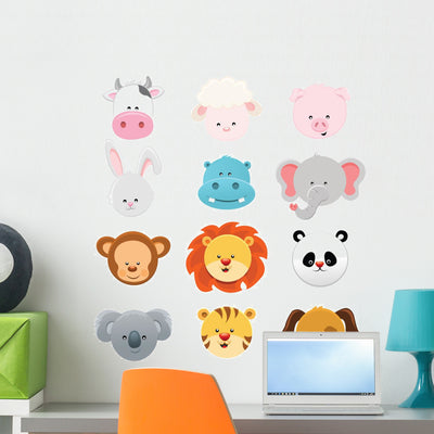 Animal Faces Wall Stickers Wall Decal shown on a wall