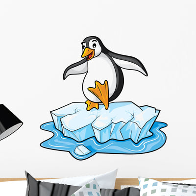 Penguin Cartoon Wall Decal shown on a wall