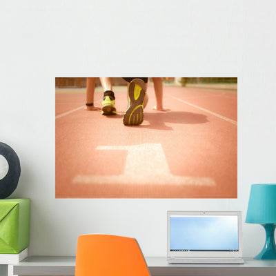 Man Ready to Run Wall Decal shown on a wall