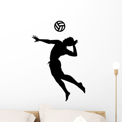 Beach Volleyball Silhouette Wall Decal Design 1 shown on a wall