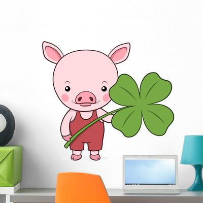 Cute Baby Pink Piggy Wall Decal shown on a wall