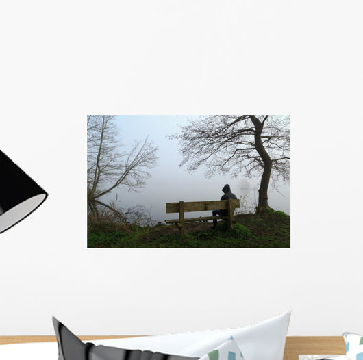 Depressed Man Sitting Bench Wall Decal
