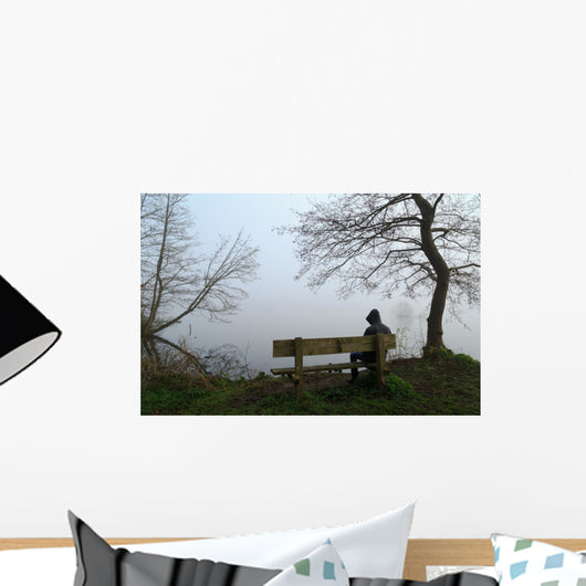 Depressed Man Sitting Bench Wall Decal