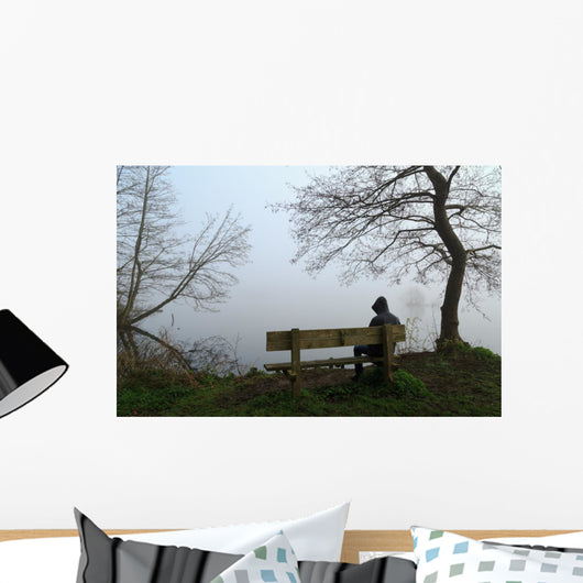 Depressed Man Sitting Bench Wall Decal