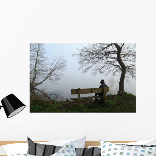 Depressed Man Sitting Bench Wall Decal