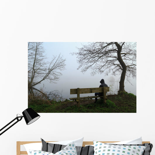 Depressed Man Sitting Bench Wall Decal