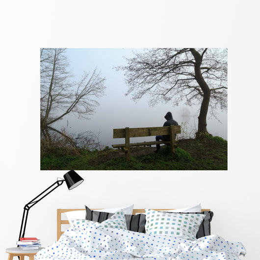 Depressed Man Sitting Bench Wall Decal