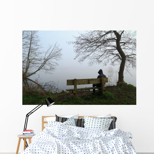 Depressed Man Sitting Bench Wall Decal