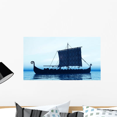 Viking Ship Dawn Wall Decal shown on a wall