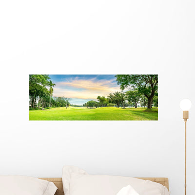 Tree Golf Course Wall Decal Panoramic Wall Decal shown on a wall
