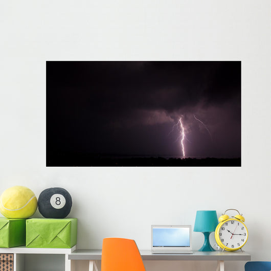 Lightning over City Night Wall Decal