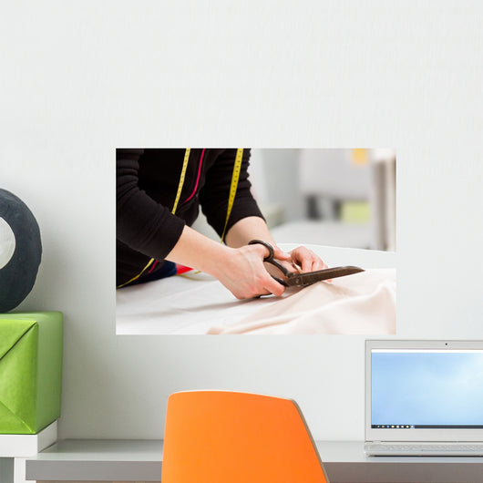 Dressmaker Cutting Fabric with Wall Decal