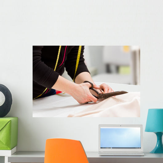 Dressmaker Cutting Fabric with Wall Decal