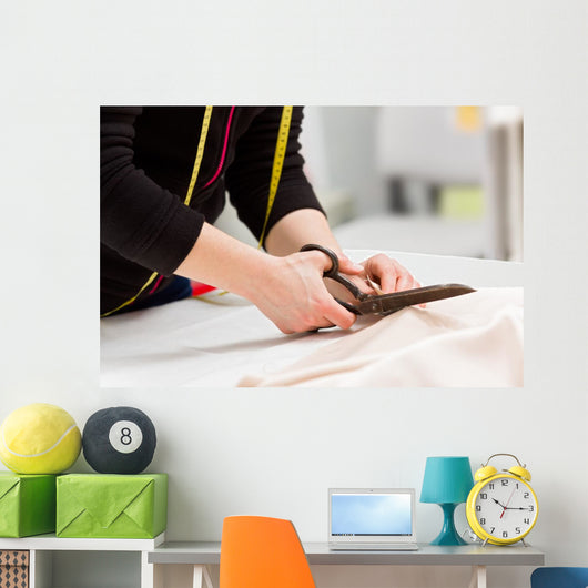 Dressmaker Cutting Fabric with Wall Decal