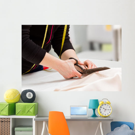 Dressmaker Cutting Fabric with Wall Decal