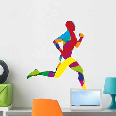 Abstract Colorful Runner Wall Decal shown on a wall