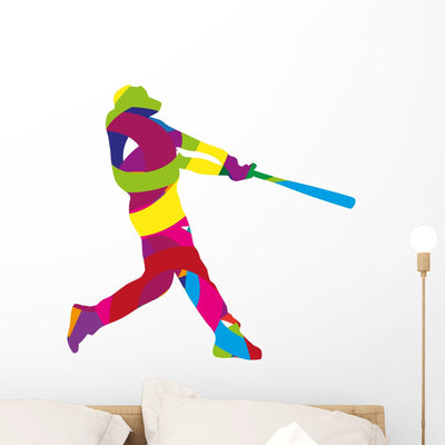 Abstract Colorful Baseball Batter Wall Decal shown on a wall
